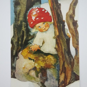 Pilzkind  - Postkarte - Jahreszeitentisch - Waldorf- Fliegenpilz - Schnee - Herbst- Art. Nr.HEPK51