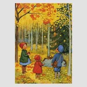 Oktober- Postkarte - Jahreszeitentisch - Waldorf- Herbstlaub - Herbst-Kinder- Art. Nr.HEPK70