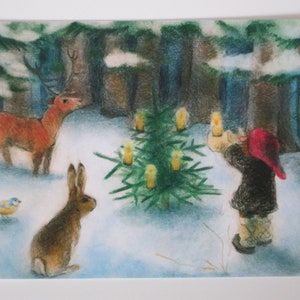 Noël forestier - Table saisonnière - Carte postale - Waldorf - Hiver - Nains - Noël - Article n° WIPK12