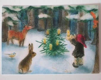 Waldweihnacht - Jahreszeitentisch - Postkarte - Waldorf - Winter - Zwerge - Weihnachten- Art. Nr. WIPK12