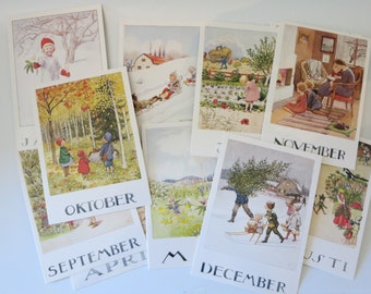 Set de cartes mensuelles Elsa Beskow - Table de saison - 12 cartes postales - Waldorf