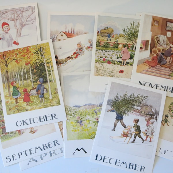 Monthly card set Elsa Beskow - Seasonal table - 12 postcards - Waldorf