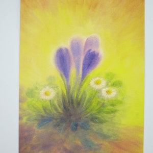 Crocus et marguerites - carte postale pour la table de saison - Printemps - Waldorf - Art.No. FRPK183