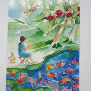 Música à beira da lagoa - Cartão postal - Mesa sazonal - Waldorf - Art.