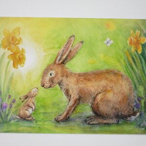 Kleiner und großer Hase - Postkarte - Jahreszeitentisch - Waldorf- Ostern - Frühling - Art.Nr FRPK20