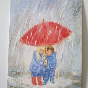 Sob o guarda-chuva - cartão postal - mesa sazonal - Waldorf - outono - chuva - item infantil no.HEPK24