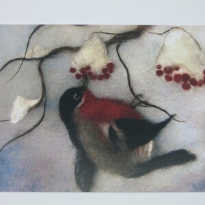 Bouvreuil - carte postale pour la table de saison - hiver - oiseau dans la neige - Waldorf - réf. WIPK350