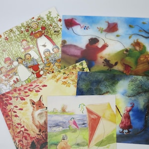 Conjunto de cartões postais infantis no outono - cartões postais para a mesa sazonal - 5 cartões postais - cartões de outono - Waldorf- Waldorf - Art.