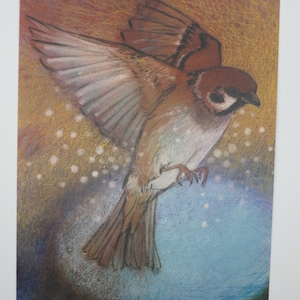 Moineau domestique/moineau - carte postale pour la table saisonnière - automne - oiseau - Waldorf- article n°HEPK30