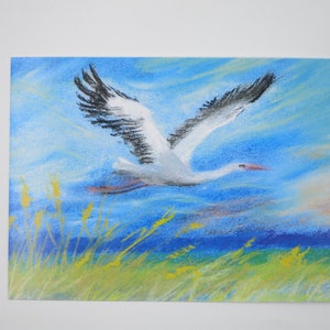 Flying Stork - Postcard - Seasonal Table - Waldorf - Stork - Birds - Summer - Art. SOPK289