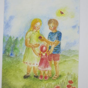 Luglio - Tavola Stagionale - Cartolina - Waldorf - Bambini in Estate - Ragazza - Ragazzo - Art. SOPK244