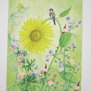 Sommerzwerge - Jahreszeitentisch -  Waldorf - Postkarte - Sommer - Sonnenblume - Zwerg - Gnom - Wichtel - Art. SOPK71