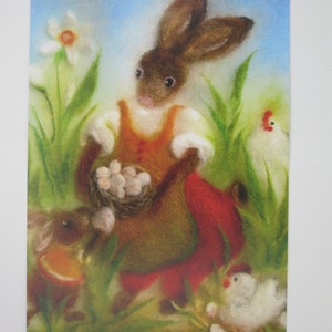 Osterhase mit Hühnern - Jahreszeitentisch - Postkarte - Waldorf - Ostern - Osterkarte - Frühling- Art.Nr FRPK242