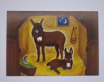 Esel im Stall - Postkarte - Jahreszeitentisch - Waldorf