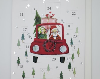 Advent calendar card Christmas car - Christmas card with envelope - double card - Item No. AK17