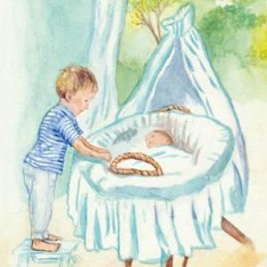Großer Bruder - Postkarte - Jahreszeitentisch - Waldorf- Karte zur Geburt- Geschwister-Junge- Baby Geschenk - Art. SOPK127