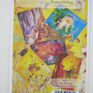 Set di cartoline nani in autunno - tavola stagionale - 5 cartoline - Waldorf- Waldorf - Art. PKS24