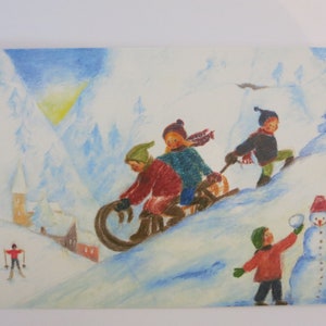 Januar - Postkarte - Jahreszeitentisch - Waldorf - Winter - Schlitten fahren - Weihnachten Kinder- Winter- Art. Nr. WIPK50