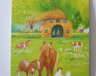 Pferd mit Kalb und Huhn - Postkarte - Jahreszeitentisch - Waldorf