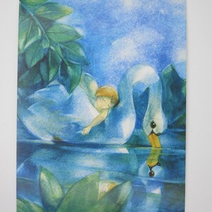 Pausa para almoço - cartão postal - mesa sazonal - Waldorf - cisne - lago - Art.