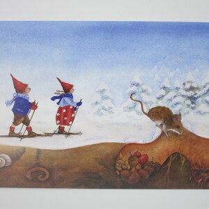 Pippa und Pelle fahren Ski - Postkarte für den  Jahreszeitentisch - Winter - Waldorf- Art. Nr. WIPK342
