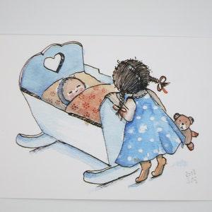 Geschwisterchen - Postkarte - Jahreszeitentisch - Waldorf - Bruder - Schwester - Baby - Geburt- Art.Nr FRPK241