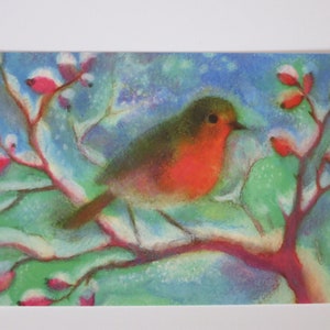Rotkehlchen im Winter - Jahreszeitentisch - Postkarte - Waldorf- Art. Nr. WIPK205