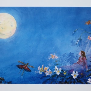 Elfe und Mond - Postkarte - Jahreszeitentisch - Waldorf - Sommer