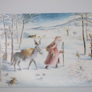 Saint Nicolas et l'âne - Carte postale - Table saisonnière - Waldorf - Noël - Hiver - Arbre de Noël - Article n° WIPK27