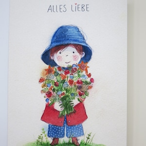 Bonne chance - enfants - carte avec enveloppe - carte double - carte d'anniversaire d'été - Art.