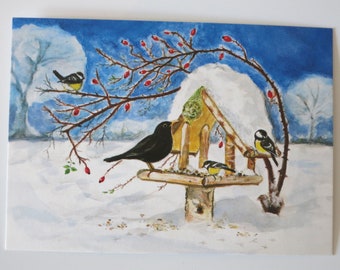 Birdhouse - Seasonal Table - Waldorf - Postcard - Winter Snow - Advent - Art. No. WIPK87