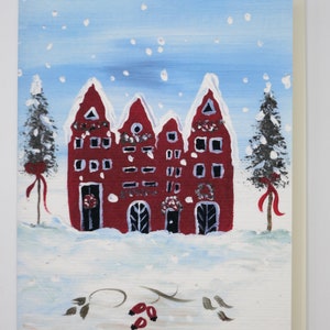 Kerstmis - Kerstkaart met envelop - dubbele kaart - winterhuisjes - Advent - wenskaart - Art