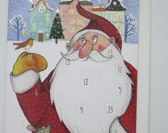 Adventskalender Karte Weihnachtsmann- Weihnachskarte mit Umschlag - Doppelkarte