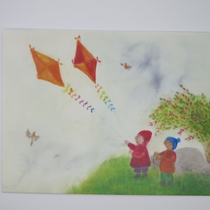 Drachensteigen - Postkarte für den  Jahreszeitentisch - Waldorf - Herbst Drachen - Kinder- Art. Nr.HEPK144