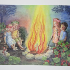 Johannifeuer - Postkarte - Jahreszeitentisch - Waldorf - Kinder - Sommer - Ferien - Lagerfeuer - Art. SOPK38