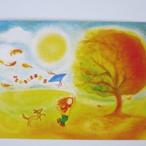 Oktober - Jahreszeitentisch - Postkarte - Waldorf - Herbst - Drachen steigen lassen- Art. Nr.HEPK224