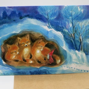 Renards et nains - carte double avec enveloppe - table saisonnière - Waldorf - hiver - réf. WIPK199
