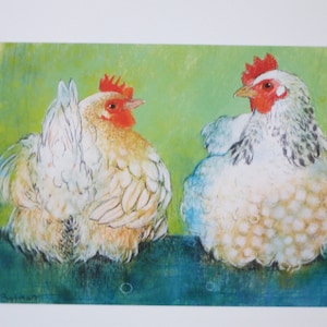 Due galline - tavola stagionale - cartolina - Waldorf - fattoria - animali - pollo - articolo n