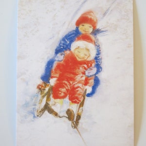 Schlitten fahren - Jahreszeitentisch -  Waldorf - Postkarte -Winter - Kinder - Ferien- Art. Nr. WIPK4