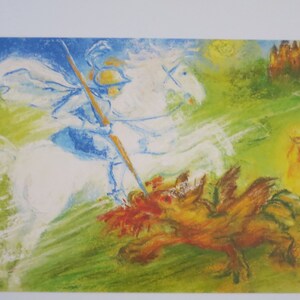 Saint Georges et le Dragon - Carte postale pour la table de saison - Conte de fées - Waldorf - Référence MÄRPK24