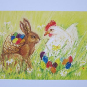 Hase und Huhn - Jahreszeitentisch -  Waldorf - Postkarte - Frühling -Ostern - Hühner - Hasen- Art.Nr FRPK90
