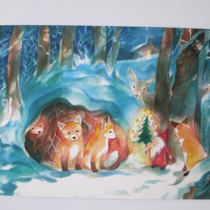 Weihnachten im Wald  - Postkarte - Jahreszeitentisch - Waldorf - Zwerg - Winter - Füchse- Winter- Art. Nr. WIPK49