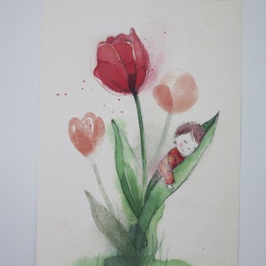 Tulipes - carte postale pour la table saisonnière - printemps - carte mensuelle - article Waldorf FRPK177