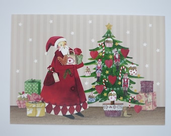 Santa Claus and Christmas Tree - Christmas Card - Postcard