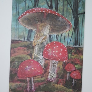 Funghi velenosi - cartolina per la tavola stagionale - autunno - funghi - fungo portafortuna - Waldorf - articolo n.HEPK148