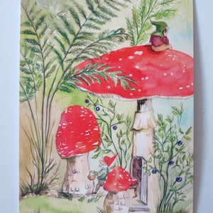 Zwergenhaus - Postkarte - Jahreszeitentisch - Waldorf - Herbst - Fliegenpilz - Gnom - Wichtel- Art. Nr.HEPK277