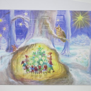 Große Adventskalender Karte - Zwerge um den Weihnachtsbaum - Große Karte mit Umschlag - Doppelkarte - Advent - Weihnachten - Art.Nr. AK19