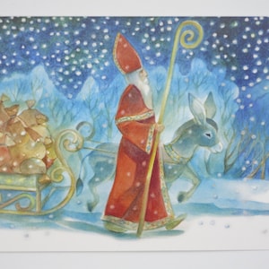 Nicolas en route - carte postale - table saisonnière - Waldorf - Noël - Saint Nicolas - hiver - réf. WIPK70