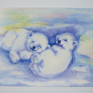 Spielende Eisbärkinder- Jahreszeitentisch - Postkarte - Winter - Tiere - Waldorf- Art. Nr. WIPK165