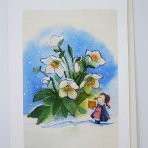 Janvier - Roses de Noël - Enfants - Carte avec enveloppe - Carte double - Hiver - Carte de vœux - Carte mensuelle - Numéro d'article WIPK410